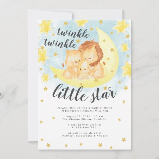 Cute Gold Glitter Twinkle Little Star Baby shower Kaart (Voorkant)