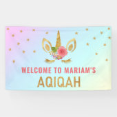 Cute Gold Glitter Unicorn Aqiqah Spandoek (Horizontaal)