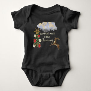 Cute Gold Green Tree Deer Cloud Baby, 1 kerst Romper