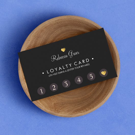 Cute Gold Heart 6 Punch Customer Loyalty Kaart