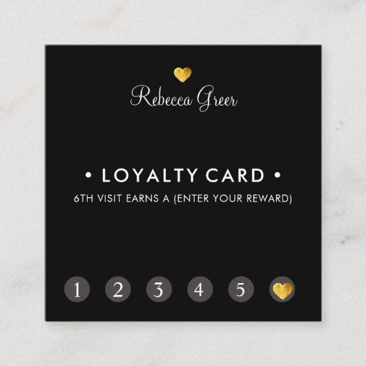 Cute Gold Heart 6 Punch Customer Loyalty Square (Voorkant)