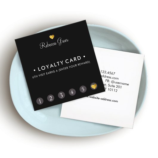 Cute Gold Heart 6 Punch Customer Loyalty Square