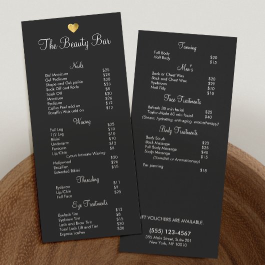 Cute Gold Heart Beauty Salon Price List Menu 2
