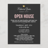 Cute Gold Heart Black Beauty Salon Open House Menu (Voorkant)