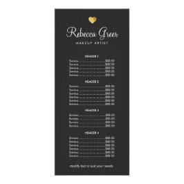 Cute Gold Heart Black Beauty Salon Price List Menu