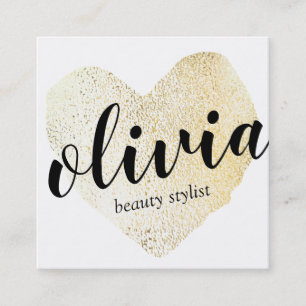 Cute Gold Heart Handwrite Calligrafie Vierkante Visitekaartje