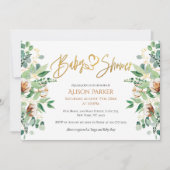 Cute Gold Heart Script Eucalyptus Baby shower Kaart (Voorkant)