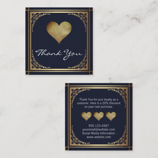 Cute Gold Hearts Hartelijk dank |  goudgrens Kortingskaartje (Voorkant / Achterkant)