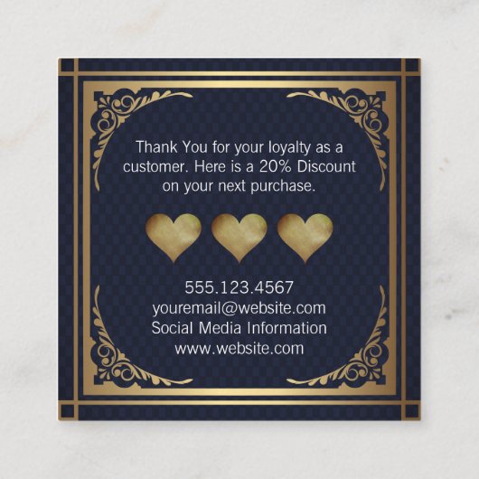 Cute Gold Hearts Hartelijk dank |  goudgrens Kortingskaartje (Achterkant)