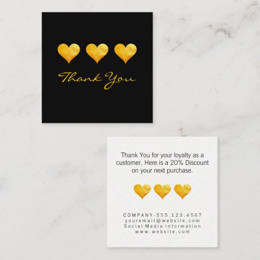 Cute Gold Hearts Hartelijk dank Kortingskaartje (Voorkant / Achterkant)