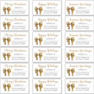 Cute Gold Kerstmis Bow Holiday Adresetiketten Sticker