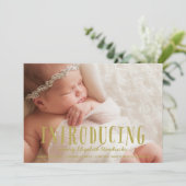 Cute Gold Lettering 1-foto geboorteaankondiging Aankondiging (Staand voorkant)