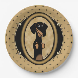 Cute Gold Lijst Dachshund Portrait (zwart-wit) Papieren Bordje
