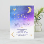 Cute gold moon sterren roze waterverf baby shower kaart (Staand voorkant)