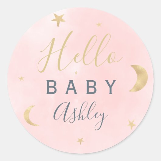 Cute gold moon sterren roze waterverf baby shower ronde sticker (Voorkant)