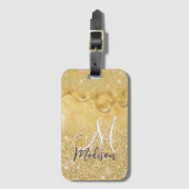 Cute gold ombre glitter druppelt monogram bagagelabel (Voorkant (verticaal))