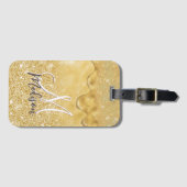Cute gold ombre glitter druppelt monogram bagagelabel (Voorkant (horizontaal))