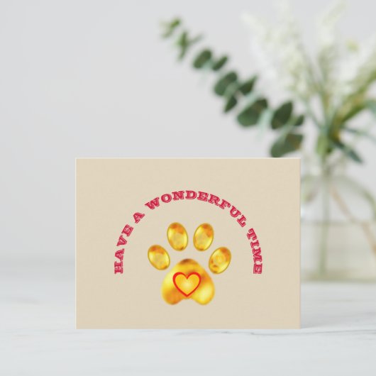 Cute Gold Paw Greeting Briefkaart (Staand voorkant)