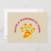 Cute Gold Paw Greeting Briefkaart (Voorkant / Achterkant)