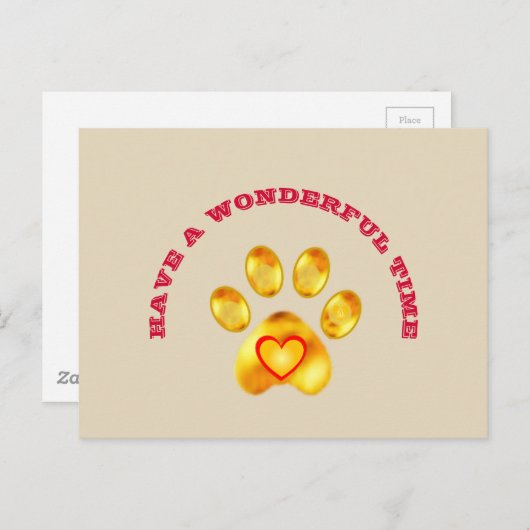 Cute Gold Paw Greeting Briefkaart (Voorkant / Achterkant)