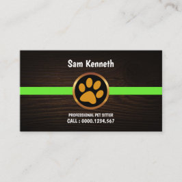 Cute Gold Paw Print Wood Grain Pet Sitter Visitekaartje