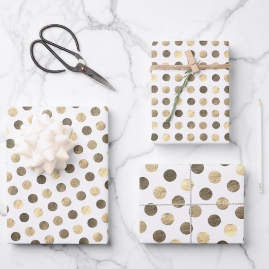 Cute Gold Polka Dots Modern & Elegant Kerstmis Inpakpapier Vel (Voorkant)
