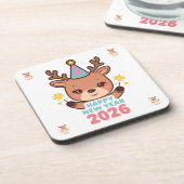 cute gold reindeer new year 2026 coaster set bier onderzetter (Linkerzijde)
