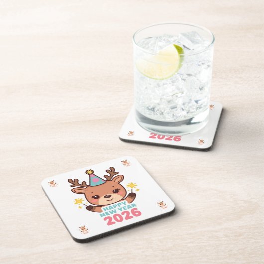 cute gold reindeer new year 2026 coaster set bier onderzetter (Rechterzijde)