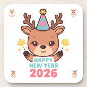 cute gold reindeer new year 2026 coaster set bier onderzetter (Voorkant)