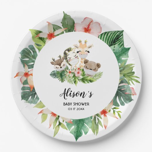 Cute Gold Safari Friends | Bord Baby shower papier (Voorkant)