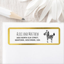 Cute Gold Safari Zebra Return Address
