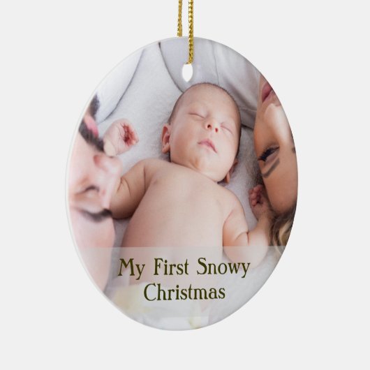 Cute Gold Script Mijn eerste Sneeuwige Kerstkerst- Keramisch Ornament (Rechts)