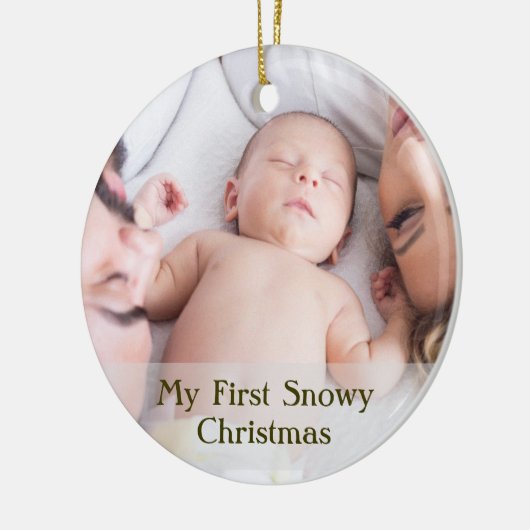 Cute Gold Script Mijn eerste Sneeuwige Kerstkerst- Keramisch Ornament (Links)