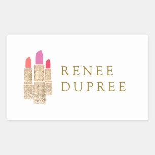 Cute Gold Sequin Lipstick Makeup Artist Beauty Rechthoekige Sticker