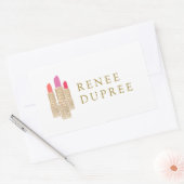 Cute Gold Sequin Lipstick Makeup Artist Beauty Rechthoekige Sticker (Envelop)