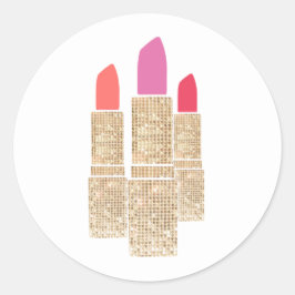 Cute Gold Sequin Lipstick Makeup Artist Beauty Ronde Sticker