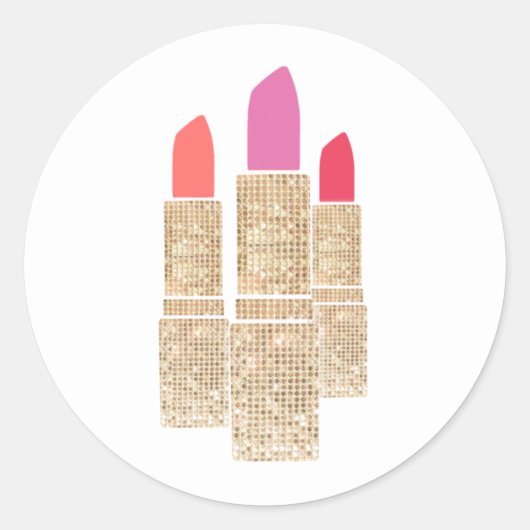 Cute Gold Sequin Lipstick Makeup Artist Beauty Ronde Sticker (Voorkant)