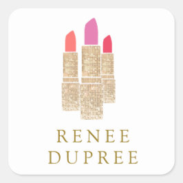 Cute Gold Sequin Lipstick Makeup Artist Beauty Vierkante Sticker