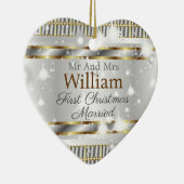 Cute Gold Silver Love Shaped Custom Wedding Keramisch Ornament (Rechts)