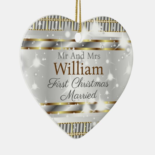 Cute Gold Silver Love Shaped Custom Wedding Keramisch Ornament (Rechts)