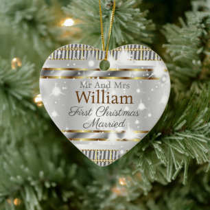 Cute Gold Silver Love Shaped Custom Wedding Keramisch Ornament