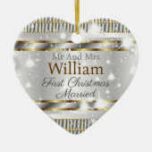 Cute Gold Silver Love Shaped Custom Wedding Keramisch Ornament (Voorkant)
