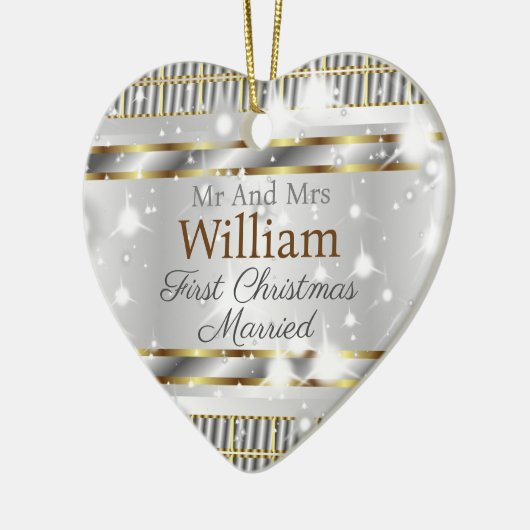 Cute Gold Silver Love Shaped Custom Wedding Keramisch Ornament (Links)