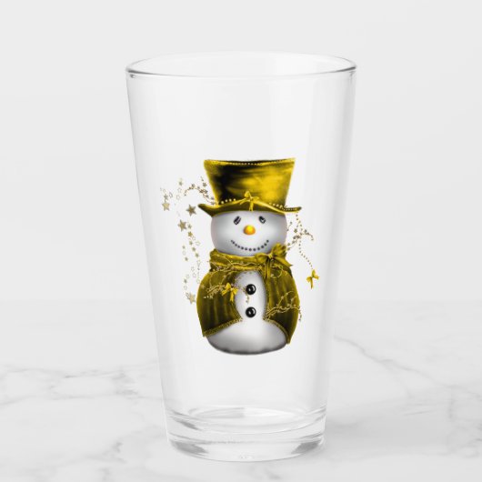 Cute Gold Snowman Kerstmis Glas (Voorkant)