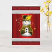 Cute Gold Snowman met Rode Kerstmis Kaart (Gele Bloem)