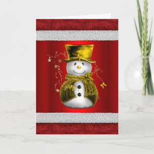 Cute Gold Snowman met Rode Kerstmis Kaart