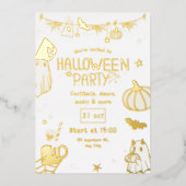 Cute Gold Spooky  Halloween Party Folie Uitnodiging (Voorkant)