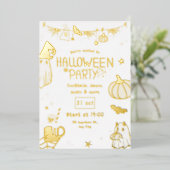 Cute Gold Spooky Halloween Party Folie Uitnodiging (Staand Voorkant)