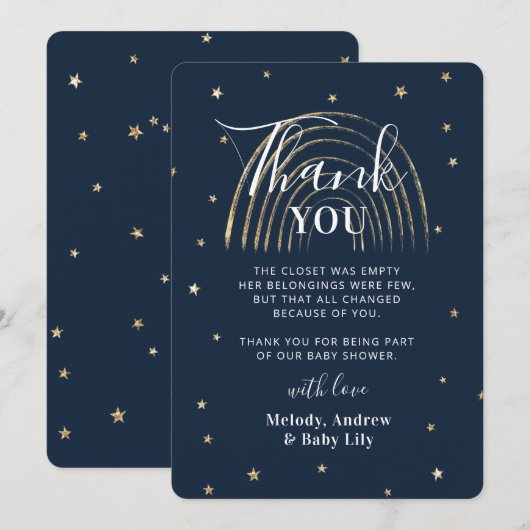 Cute Gold Star en Rainbow neutraal Baby shower Bedankkaart (Voorkant / Achterkant)