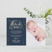 Cute Gold Star & Rainbow-Baby shower Foto Bedankkaart (Staand voorkant)